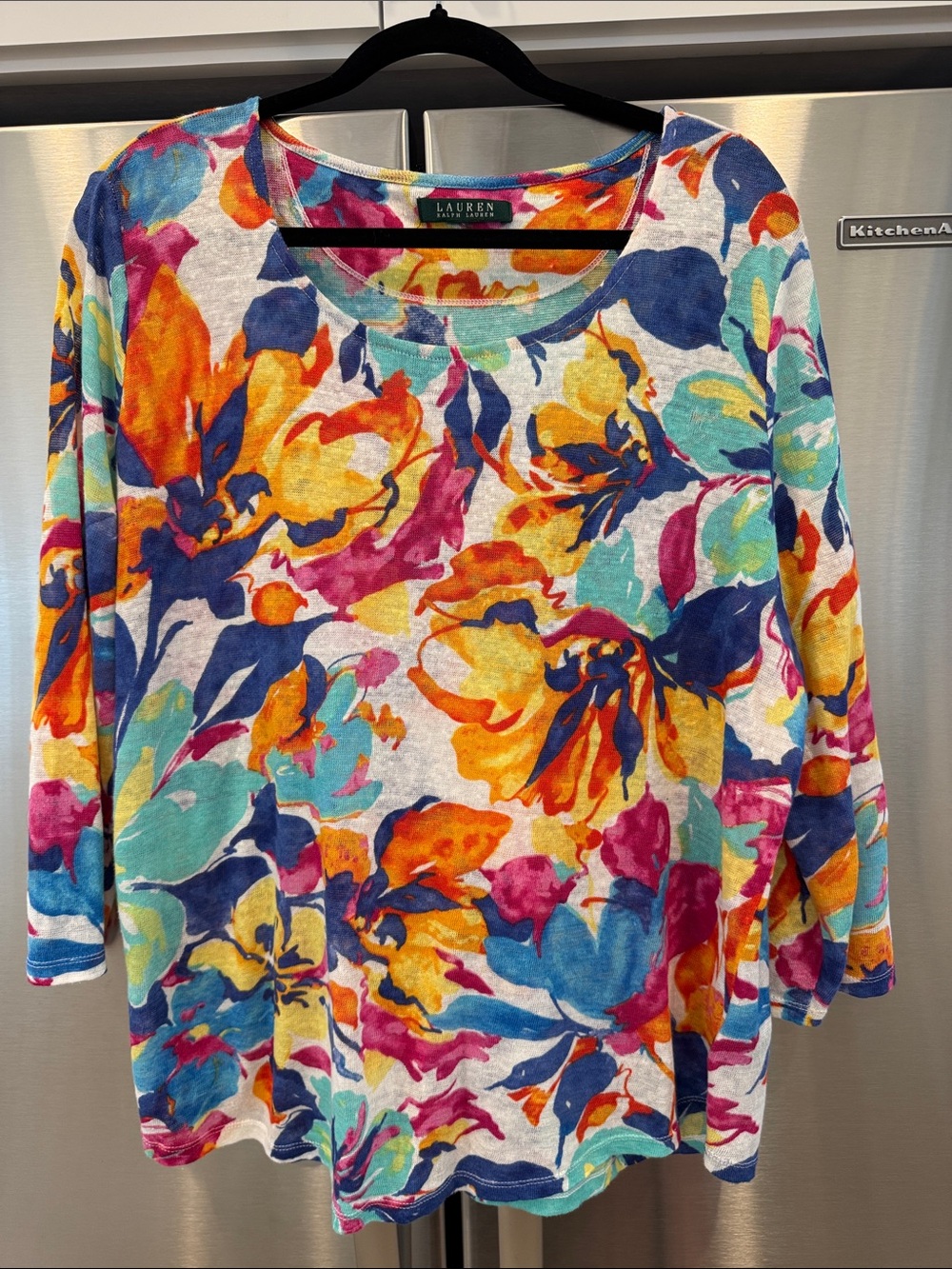 Ralph Lauren Multicolor Floral 3/4 Sleeve Scoop Neck Top 1X